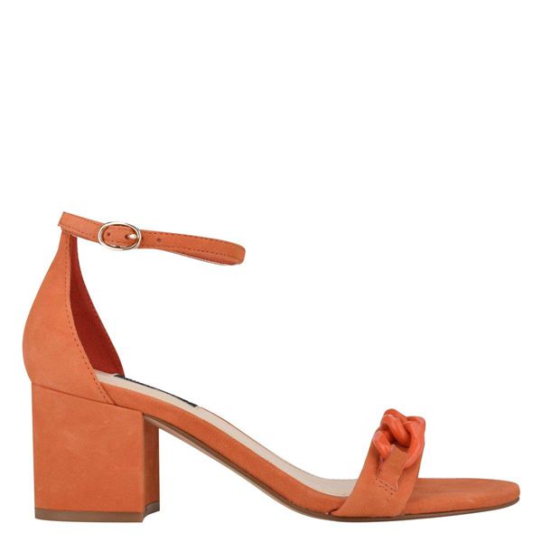 Nine West Kimba Ankle Strap Block Heel Orange Heeled Sandals | South Africa 05D92-7P36